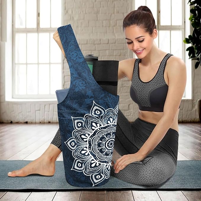 saniwu Yoga Mat Bag Carrier for Women with Side Large Pocket Durable Linen Workout Gym Travel Storage Pilates Mats