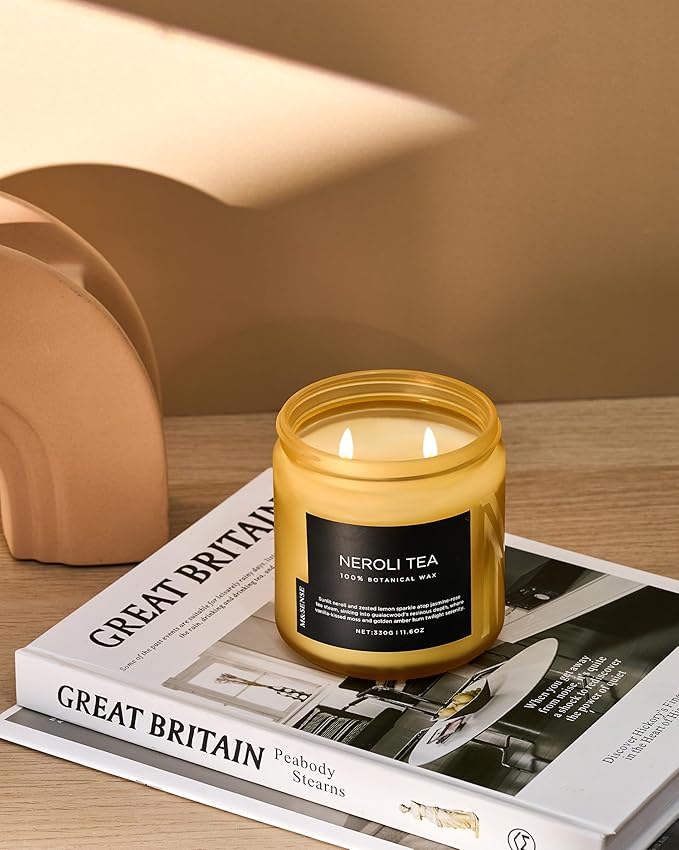 M&SENSE Neroli Tea Scented Candle - 11.6oz Natural Soy Wax Non Toxic 70-Hour Burn, 2-Wick Citrus Scent Candle for Stress Relief & Relaxation - Slow-Burning Home Fragrance Gift for Holiday