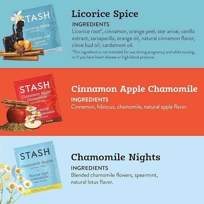 Stash Tea Soothing Herbal Tea 6 Flavor Variety Pack, 6 Boxes With 18-20 Tea Bags Each