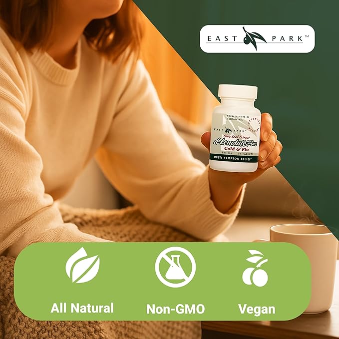 EAST PARK d-Lenolate Plus Cold & Flu Homeopathic Remedy for Adults & Kids | Immune System Booster with Olive Leaf Extract, Neem Leaf Extract & Echinacea | 625mg, 24 Tablets | Non-GMO (Pack of 2)
