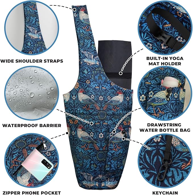 saniwu Yoga Mat Bag Carrier for Women Workout Large Waterproof with Zipper Pocket, Keychain and Wide Shoulder Straps