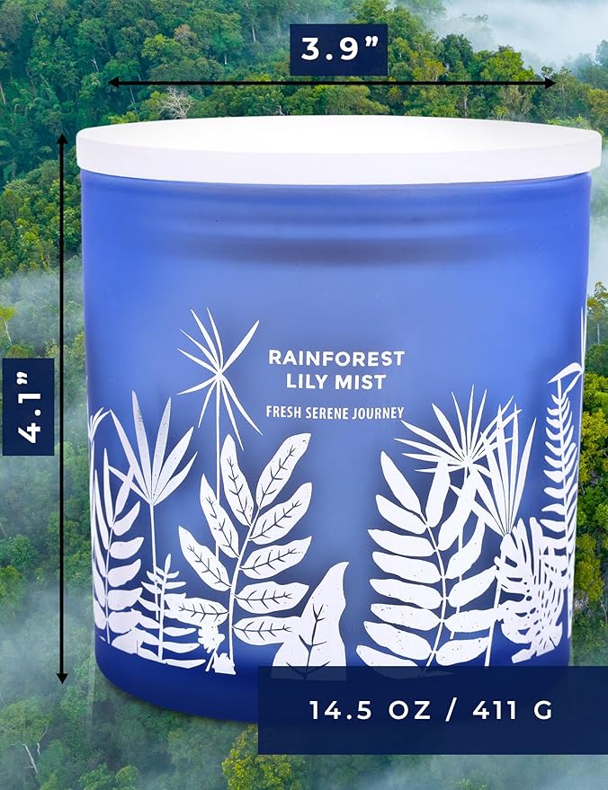 Rainforest Lily Mist 3-Wick Soy Scented Candle, 14.5 oz | Fresh Rain & Marine Scent with Jasmine, Apple, Lily & Cedar | Aromatherapy Candle for Home, Long-Lasting Clean Burn
