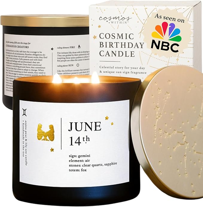 June 14th Personalized Zodiac Candle | Inspirational Astrology Reading and Daily Affirmation for Your Birthdate | Handmade Gemini Candles | Astrology Birthday Gifts for Women