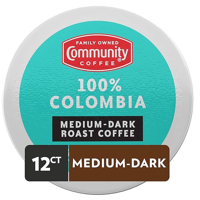Community Coffee 100% Colombia 12 Count Coffee Pods, Medium-Dark Roast, Compatible with Keurig 2.0 K-Cup Brewers, Box of 12 Pods