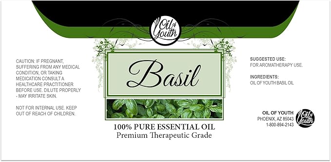 Oil of Youth Basil Essential Oil – Therapeutic Grade for Aromatherapy Diffuser, Candle, Soap & Making – Dropper – 4 fl oz
