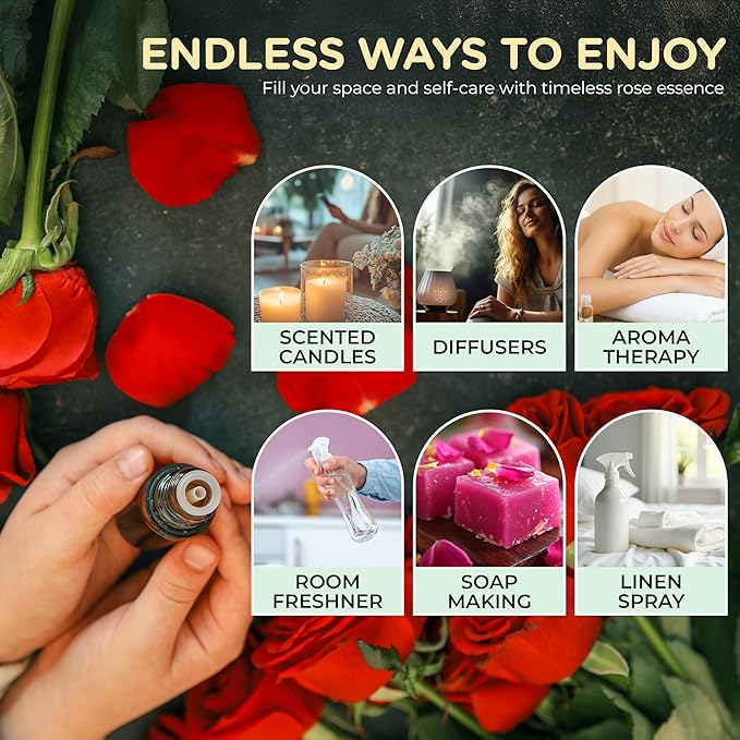 Rose Oil – Rose Infused Oil for Skin Care, Massage, Hair and Scalp Care, Diffusers, Home Fragrance, DIY Candles, Soaps and Beauty Blends – Light Floral Aroma, 4 oz