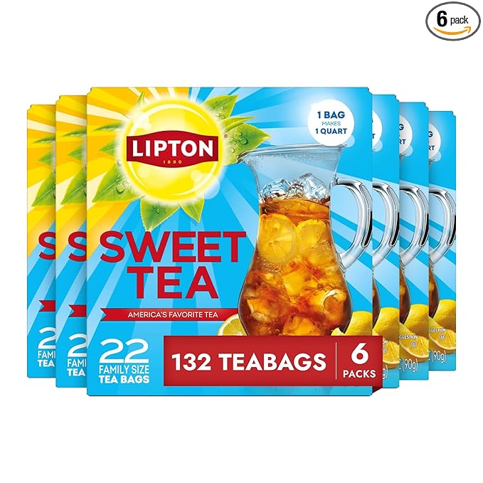 Lipton Southern Sweet Iced Tea Bags, Family Size Zero Calories, 132 Total Bags (22ct - Pack of 6)