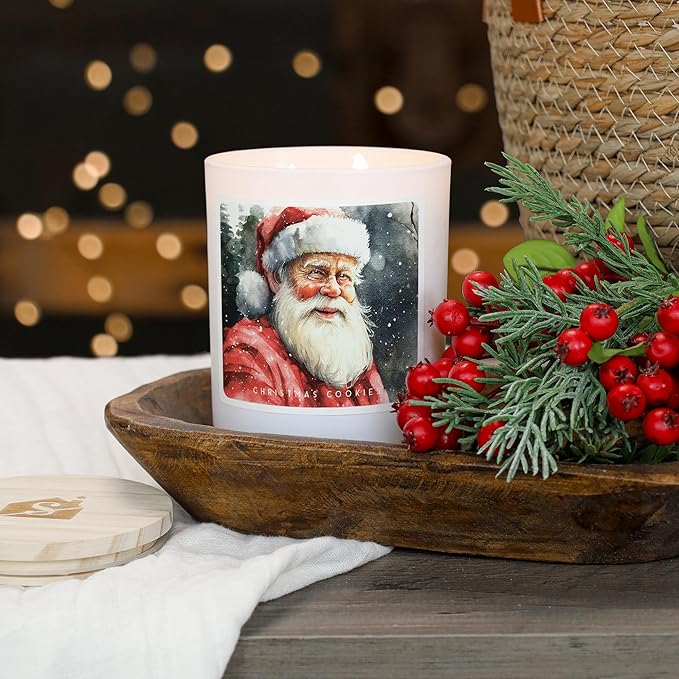 Simply Said, INC Christmas Candle, Watercolor Santa, Christmas Cookies Scented 2 Wick 11 oz Premium Soy Candle, Hand Poured in USA, CDL1165