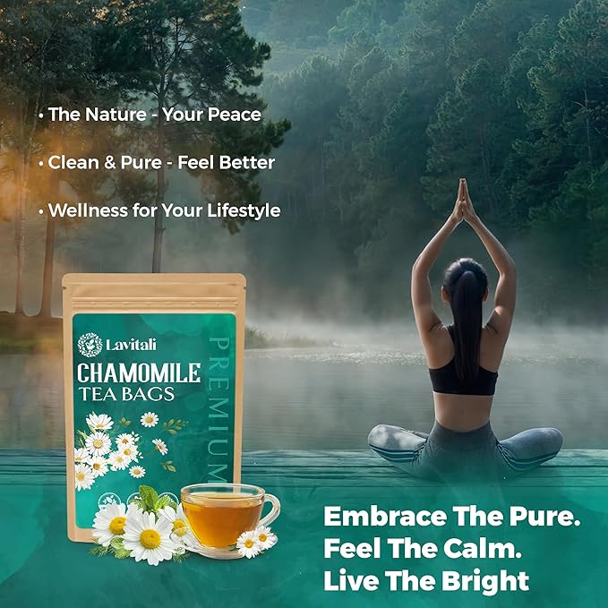 Lavitali, Chamomile Flower Tea| 120 bags, 100% Pure Herbal Tea | Caffeine-Free, Antioxidant-Rich, Eco-Friendly Filter Bag | Daily Natural Botanical, Hot or Iced Floral Infusion