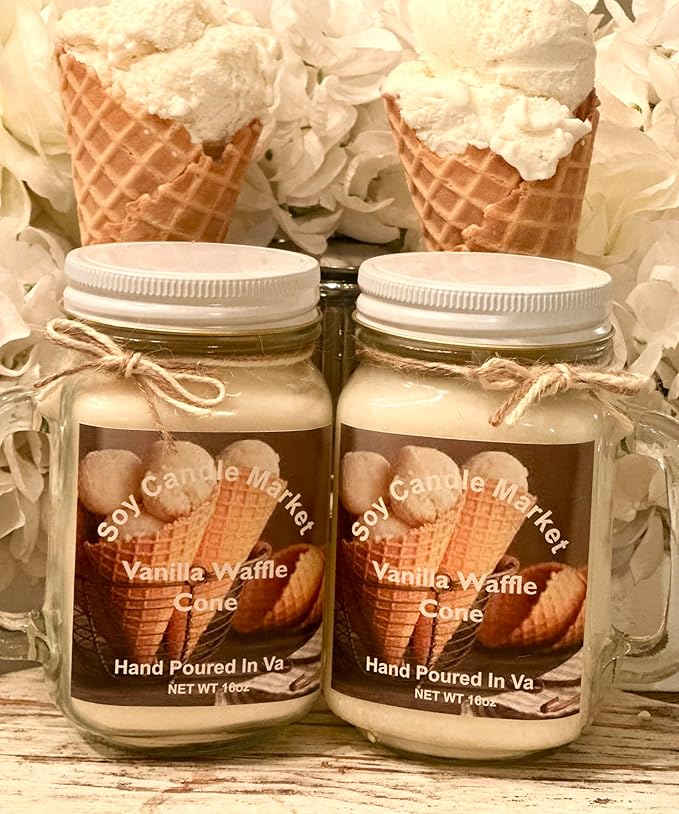 Soy Scented Candles | Handmade & Highly Aromatic Candles Burns Upto 85 Hours in Glass Jar - Perfect for Home Decor, Wedding, Birthday, Dinner (Vanilla Waffle Cone, 16 oz)