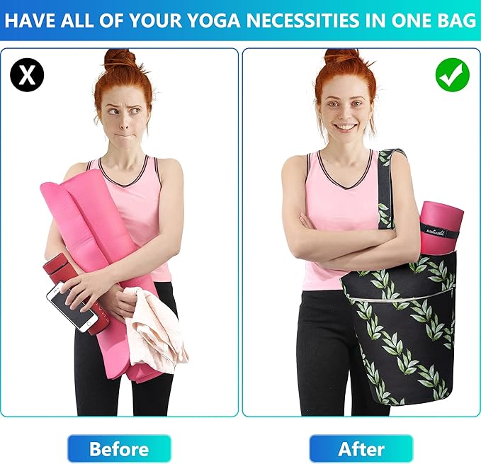 Sweatcessful Yoga Mat Bag - Fits Most Size Mats - Holds More Yoga Accessories - Extra-Large, Multi-Functional Tote With Pockets - Wide, Adjustable Shoulder Strap