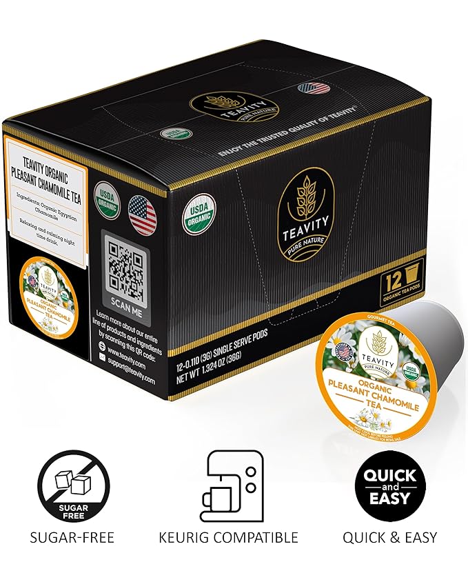 Teavity Organic Chamomile Tea Pods for Keurig - Decaf, 12 Count