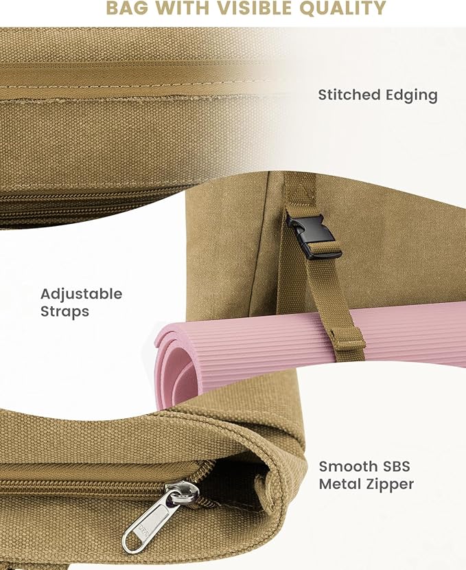 Gonex Yoga Mat Bag, Yoga Gym Bag Tote Bag with Multi Pockets For Women Men, Canvas Yoga Mat Carrier Take in Out Mat Easily For Pilates Travel Workout Office