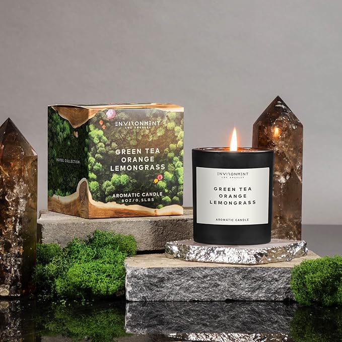ENVIRONMENT Inspired by 5-Star Resort DBCH Candle, 8oz Luxury Coconut Apricot Wax Candles for Home (Green Tea | Orange | Lemongrass) Home Fragrance Products, 1 Wick Candle, Vegan & Cruelty-Free