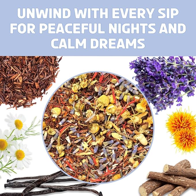 BREWIX, Bedtime Blossom Calming Tea For Sleep (50+ Cups) Herbal All Natural | Supports a Good Night’s Sleep | Night Time, Caffeine Free with Rooibos, Safflower, Chamomile and Lavender | Perfect for Bedtime | Relaxing Natural Nighty Night Sleeping Tea