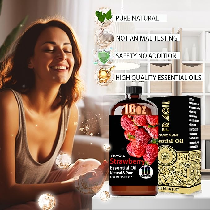 Strawberry Essential Oil, Strawberry Oil 16 Fl Oz 480 ML for Diffuser Humidifier Yoga Cleaning DIY Candle Soap Making Perfume Gift for Women Essential Oils