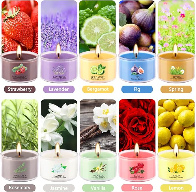 40 Scented Candle Set, 10 Fragrances, 35g Natural Soy Wax Candles with Smokeless Cotton Wicks, Ideal for Home Decor, Yoga, Meditation, Spa & Gifting.