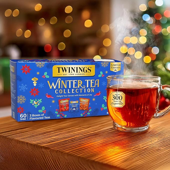Twinings Winter Tea Collection, Limited Edition Holiday Gift Box, 20 Count (Pack of 3), Includes Christmas Tea, Winter Spice, and Gingerbread Joy, Enjoy Hot or Iced, 60 Teabags