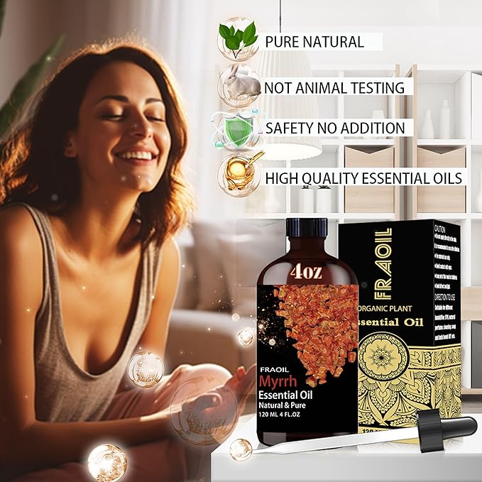 Myrrh Essential Oil, Myrrh Oil 4 Fl Oz 120ML for Diffuser Humidifier Yoga Cleaning DIY Candle Soap Making Perfume Gift for Women Essential Oils