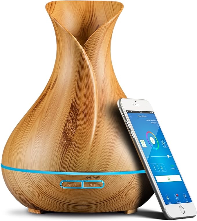 Smart WiFi Wireless Essential Oil Aromatherapy Diffuser - Works with Alexa & Google Home – Phone App & Voice Control - 400ml Ultrasonic Diffuser & Humidifier - LED & Timer Settings