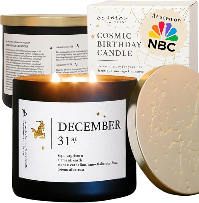 December 31st Personalized Zodiac Candle | Inspirational Astrology Reading and Daily Affirmation for Your Birthdate | Handmade Capricorn Candles | Astrology Birthday Gifts for Women