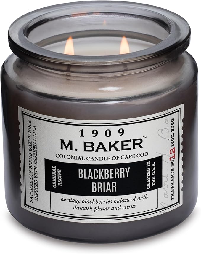 Colonial Candle BlackBerry Briar Scented Jar Candle | 2-Wick Natural Soy Blend Wax Candle for Home | Relaxing Aromatherapy Candle Infused with Essential Oils | M. Baker Apothecary Glass Jar Candle