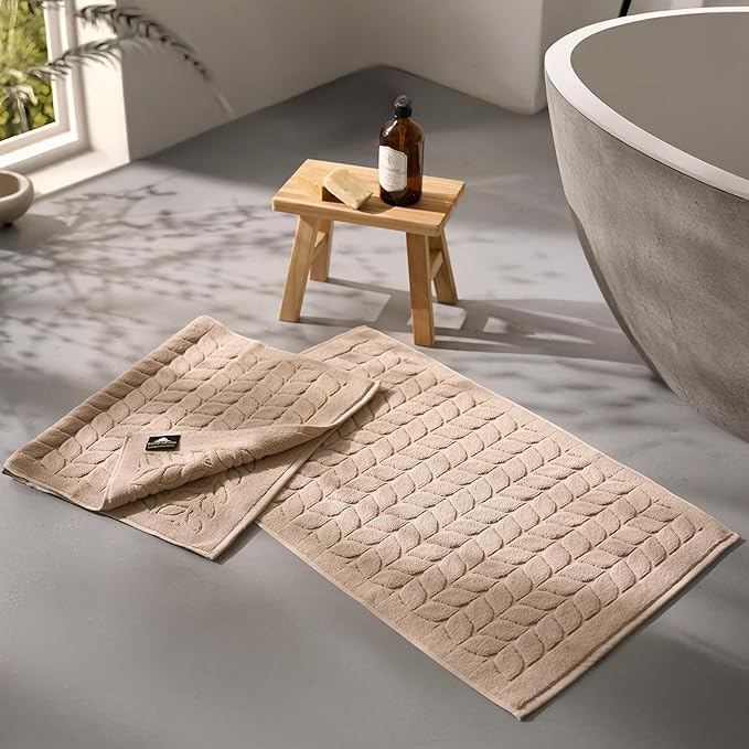 BAGNO MILANO Turkish Bath Towels, Soft Plush Jacquard Luxury Bath Towels, Quick Dry Towel Set (Latte, 2 Pcs Bathmat Set)