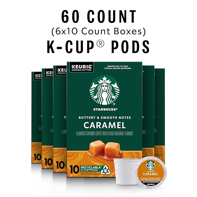 Starbucks K-Cup Coffee Pods, Flavored Hot or Iced Coffee, Caramel, 60 Keurig Pods