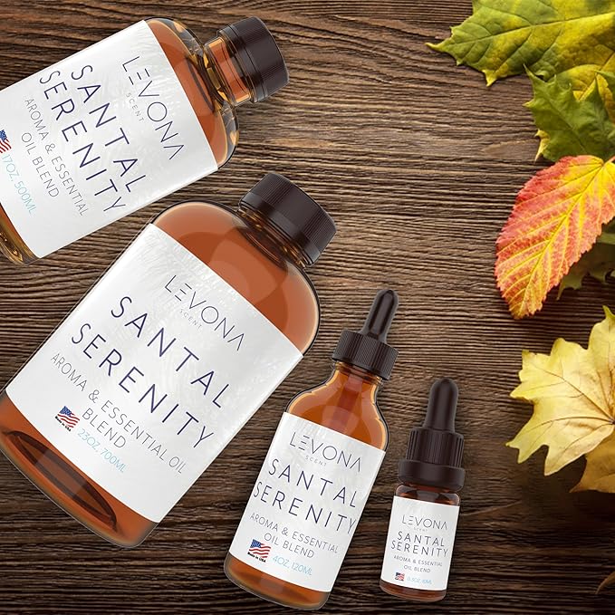 Levona Scent Essential Oils - Scents for Home, Hotel & Office Use - Perfect for Home Diffuser & Humidifiers - Aroma Fragrance Oil, Ideal for Massage, Relaxation, and Spa - Santal Serenity, 10ml