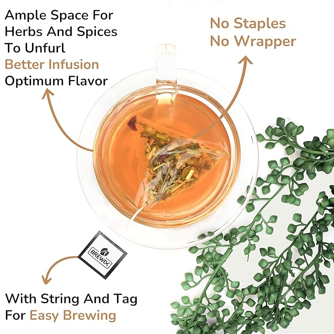 BREWIX, Sweet Orange Hibiscus Tea Bags (25 Pyramid Tea Bags) Caffeine-Free Herbal Tea | Ginger, Hibiscus, Spearmint, Rosehip, Turmeric | Supports Daily Balance & Calm | For Health & Wellbeing | Iced and Hot