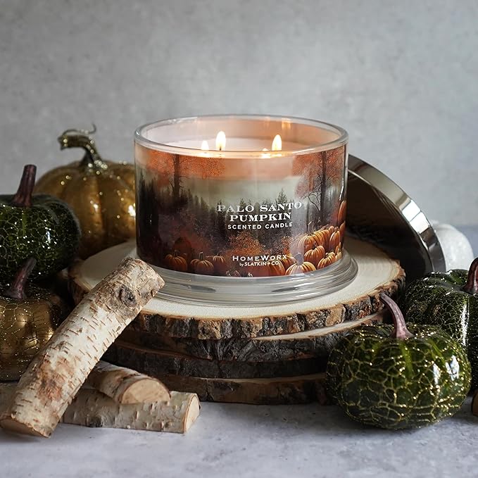 HomeWorx by SLATKIN + CO. Candle- Palo Santo Pumpkin, 14 oz. 3-Wick Premium Scented Candle - 20-40 Hours Burn Time