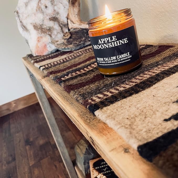 Big Crazy Buffalo Pure Bison Tallow Scented Candle, Apple Moonshine, 8 oz - Scents of Apple, Cinnamon, & Orange - Pure, Low Smoke, Beeswax, Traditional Tallow, Glass Jar