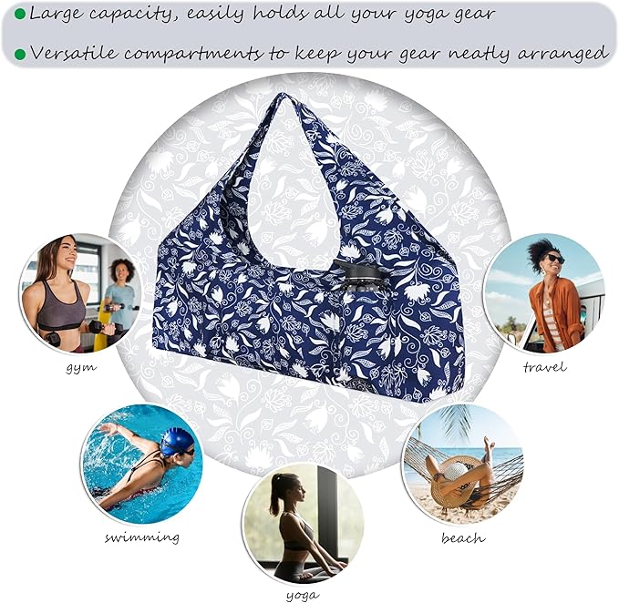 jswuffx Large Yoga Mat Bag Yoga Bags and Carriers Fits All You Stuff Yoga Tote Bag with Yoga Mat Strap, Elastic Pockets and Zipper Pockets