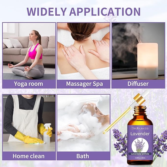 Sedbuwza Lavender Oil Essential Oil, 100% Pure and Natural Premium Lavender Fragrance Oil with Premium Glass Dropper for Diffuser, Aromatherapy Making - 3.38 Fl Oz/100ML