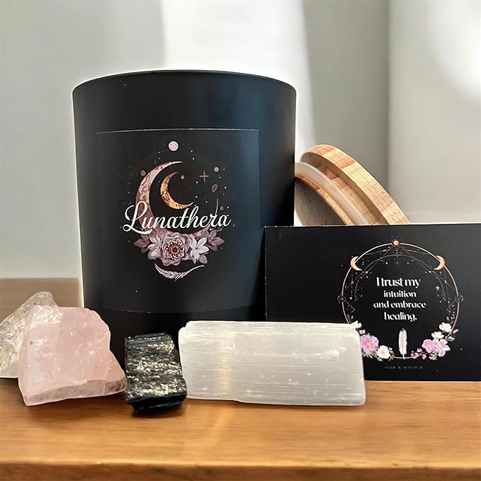Wick & Whisper – Lunathera Ritual Candle — Lavender & Sandalwood Aromatherapy Soy Candle for Energetic Shifts, Reflection & Restorative Healing Journeys | 10 oz Matte Black Jar