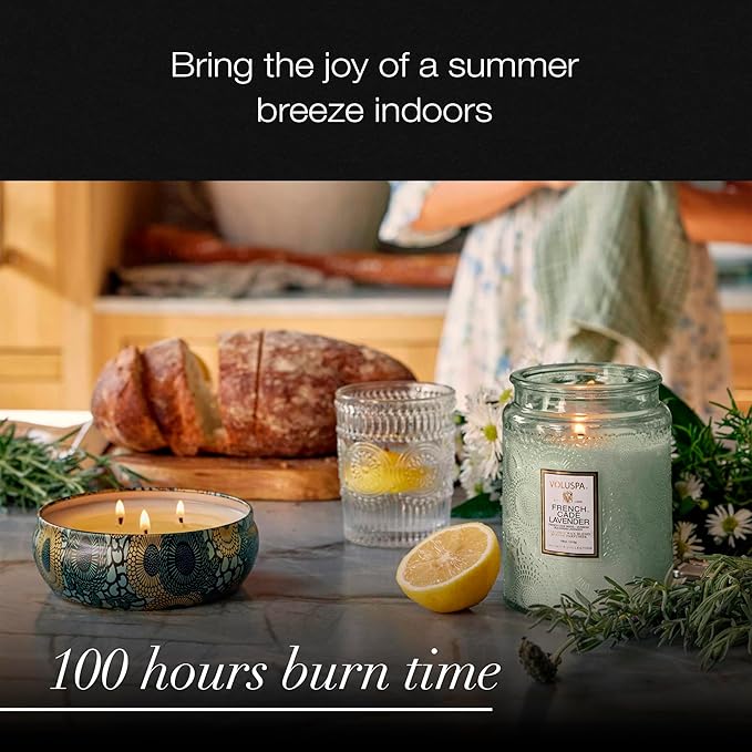 Voluspa French Cade Lavender Candle, 18 oz, Coconut Wax Blend, Scented Candles for Home, 100 Hour Burn Time, Candle Jars