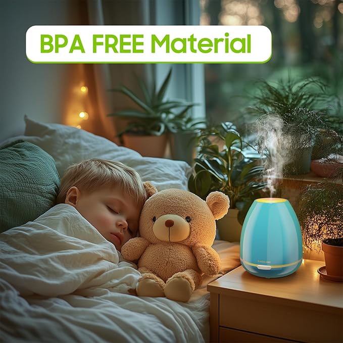 300ml Essential Oil Diffuser & Cool Mist Humidifier - Ultra-Quiet Ultrasonic Aromatherapy for Bedroom, 7 Color Night Light, BPA-Free, Auto Shut-Off, Up to 12H Continuous Mist(Blue)