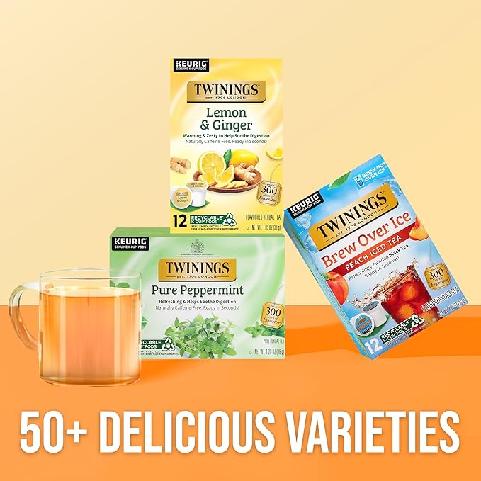 Twinings Lemon & Ginger Herbal Tea 72 K-Cup Pods for Keurig, 12 Count (Pack of 6), Tangy & Spicy, Naturally Caffeine-Free, Enjoy Hot or Iced