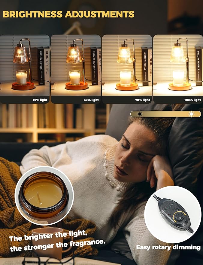 Candle Warmer Lamp with Timer Dimmable, Birthday Gifts for Women Mom, House Warming Gifts New Home Decor, Wax Melt Warmer for Jar Candles with 2 Bulbs