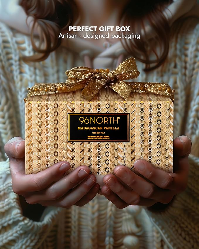 96NORTH Luxury Vanilla Soy Candles | Large 3 Wick Jar Candle | Up to 50 Hours Burning Time | 100% Natural Soy Wax | Relaxing Aromatherapy Aesthetic Candle | Housewarming Gift for Men and Women