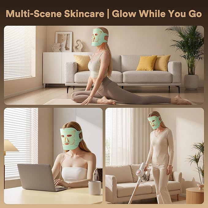 LED Face Mask Light Therapy, Red Light Therapy for Face, 324 LEDs and 4 Modes Light Therapy Mask, Infrared Face Mask Light Therapy and Red & Blue Dual-Light for Wrinkles, Fine Lines and Blemishes