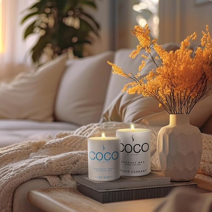COCO by Stone 11oz Candle, Coconut Apricot Wax Candle for Home (Amber) Home Fragrance Products, 1 Wick Candle, Enhance Indoor Aroma, Vegan & Cruelty-Free, Clean Burning and Hand Poured Candle