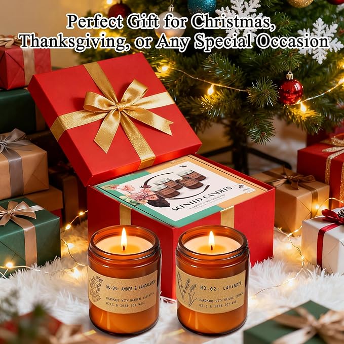Scented Candles for Women – Large 36 oz Scented Candle Gift Set for Birthday Valentine's Day, Natural Soy Wax Amber Jar Candles with Lavender & Sage, 4-Pack Aromatherapy Set