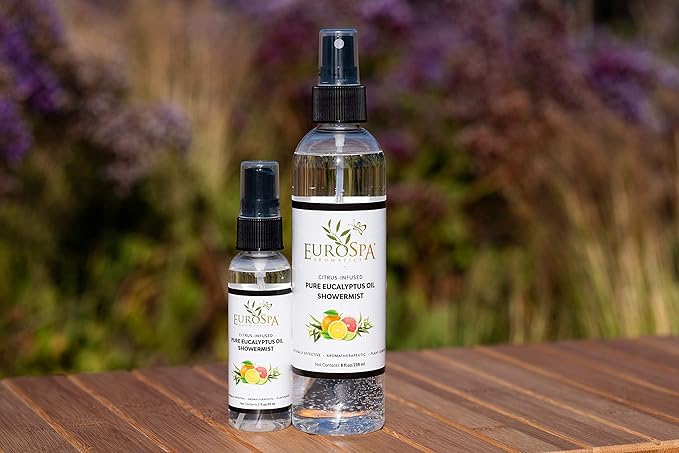 EuroSpa Aromatics Pure Eucalyptus Oil ShowerMist and Steam Room Spray, All-Natural Premium Aromatherapy Essential Oils - Citrus Infused, 2oz