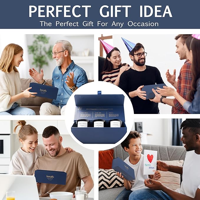 Scented Candles for Men – Masculine Candle Gift Set of 3 with Tobacco, Cedar Vanilla & Clean Linen – Luxury Navy Candles Gift Box, Birthday Gifts for Men, Candles for Boyfriend, Christmas Gifts