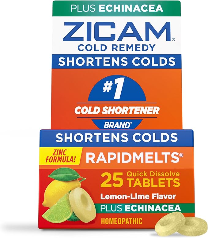 Zicam Zinc Cold Remedy RapidMelts Quick-Dissolve Tablets Lemon-Lime Flavor with Echinacea 25ct