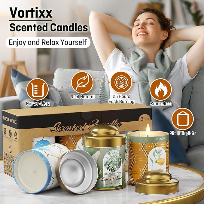 3-Pack Aromatherapy Candle Set - Scented Candles | 4.5oz × 3 | 75+ Hour Total Burn | Natural Soy Candles for Home, Gifts & Christmas