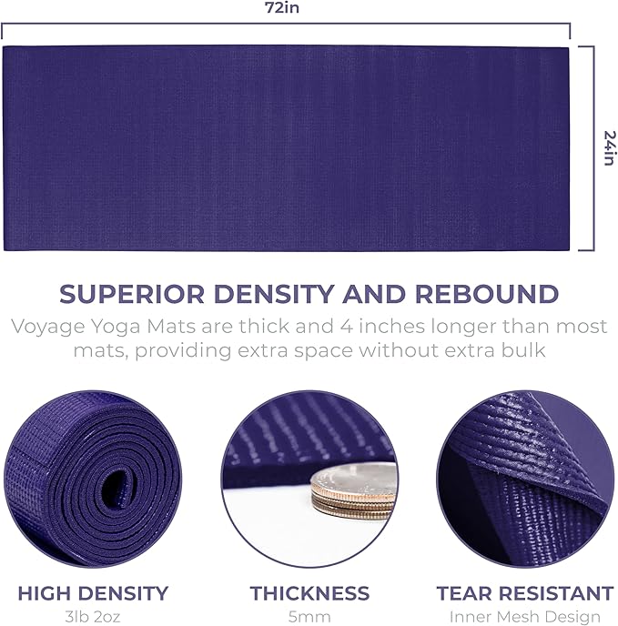 Sunshine Yoga Voyage Yoga Mat, 6 Pack, 72" x 24" Professional Studio and Gym Bulk Yoga Mats, 5mm Thick, Durable, Anti-Tear, Non Slip Fitness and Exercise Mats