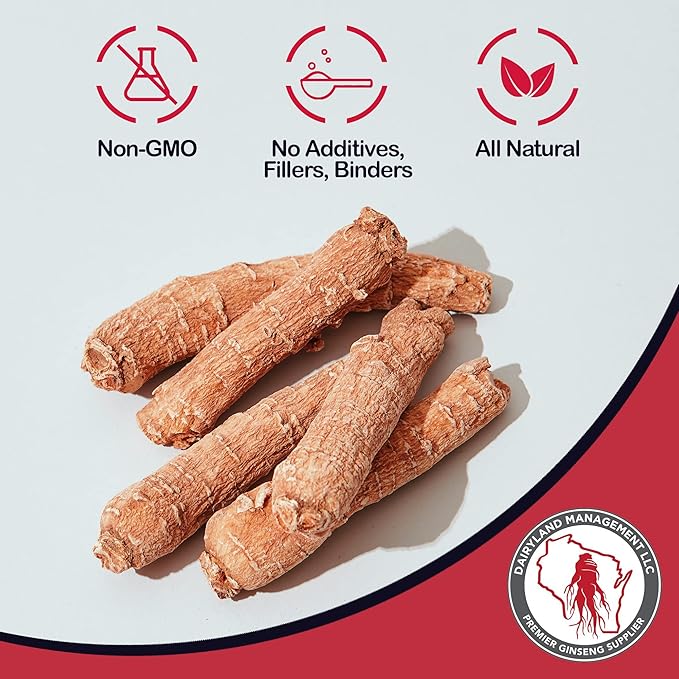 Dairyland Korean Red Panax Ginseng Capsules - 2000 mg Concentrated Potent Ground Ginseng Root Extract - No Fillers, Binders or Other Additives. (75 ct)