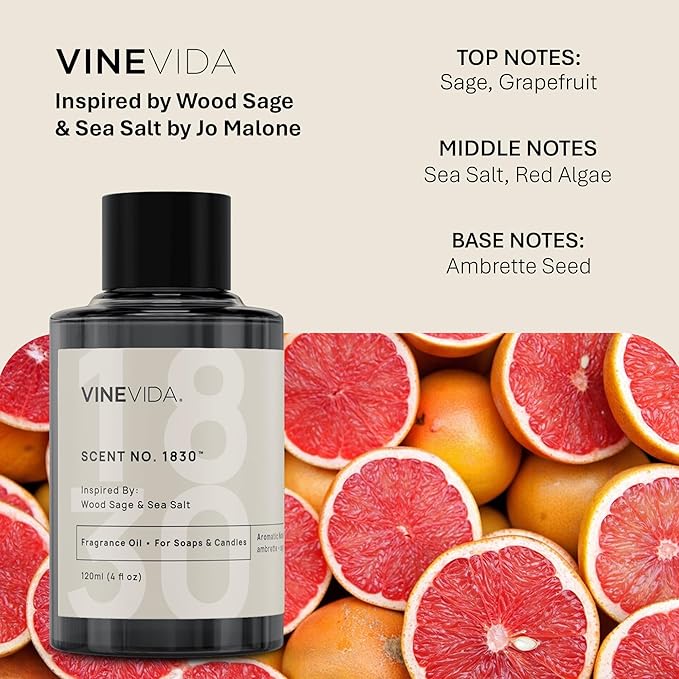 VINEVIDA [16oz] Wood Sage & Sea Salt Fragrance Oil for Candle Making - Natural Candle Oil Scents - Soap Making Essential Oil - Made in USA